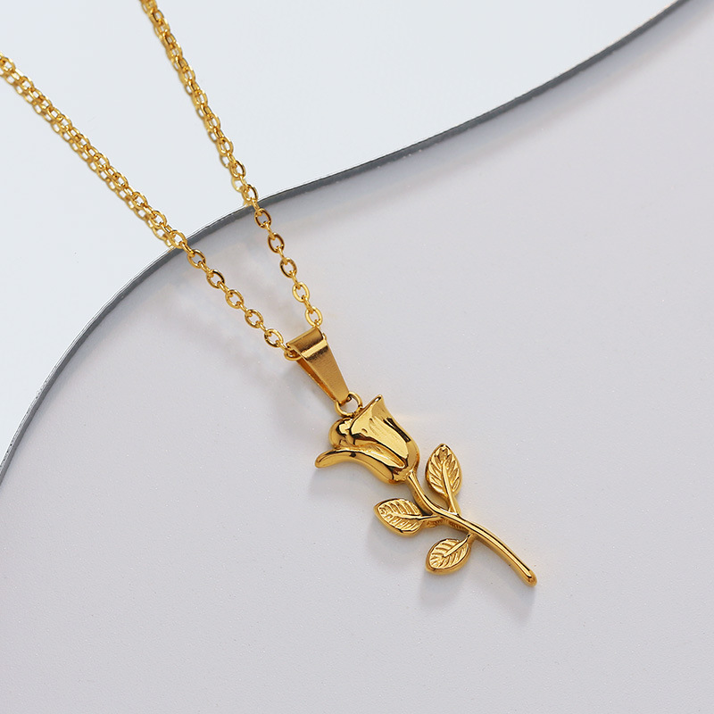 Birth Flower Necklace - 女性のためのバラの形をしたステンレス鋼のネックレス,ファッショナブルなジュエリー,耐水性,ジュエリーギフト,316