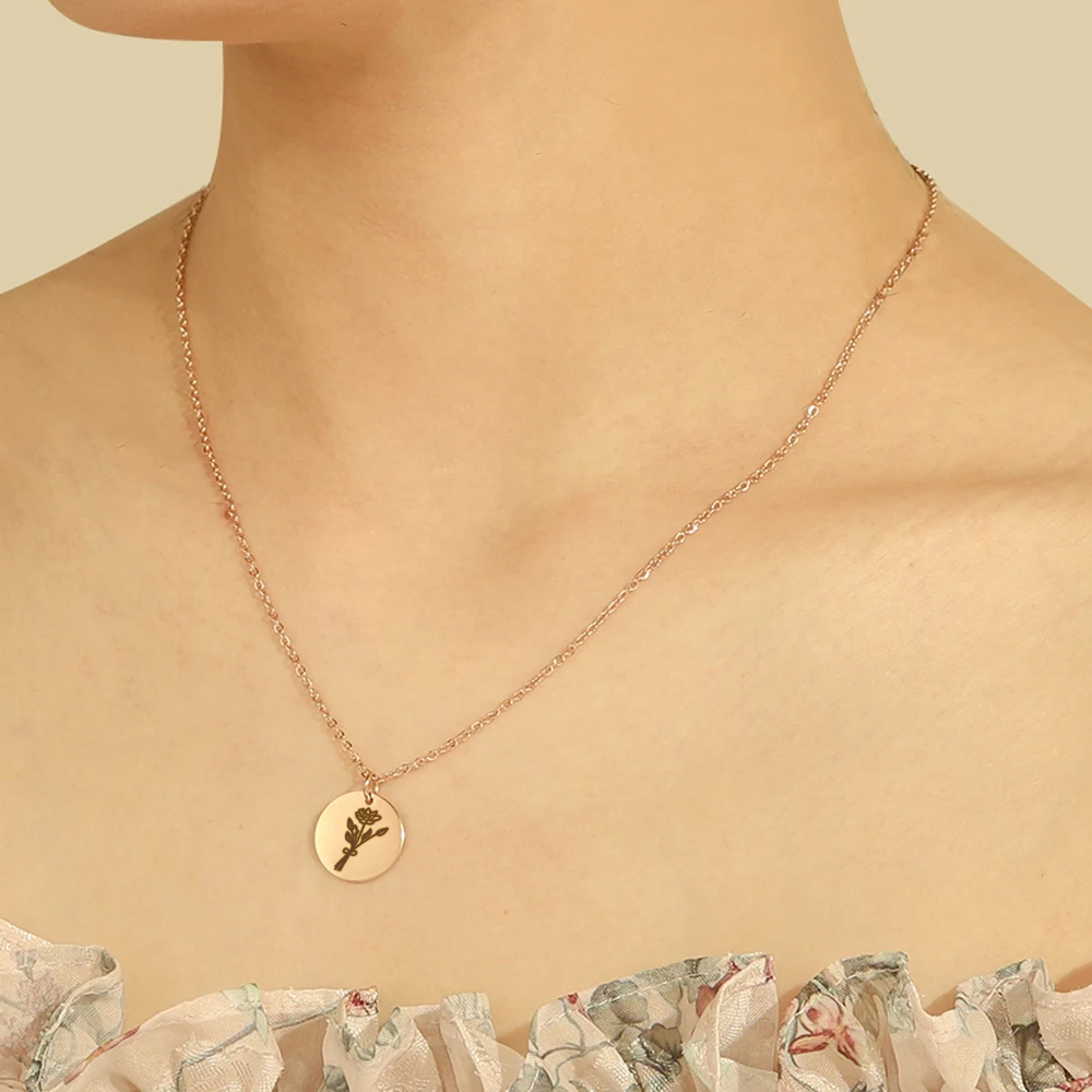 カスタムメイドの誕生月の花のネックレス。ステンレス製で、女性 - Birth Flower Necklace のレビューと価格