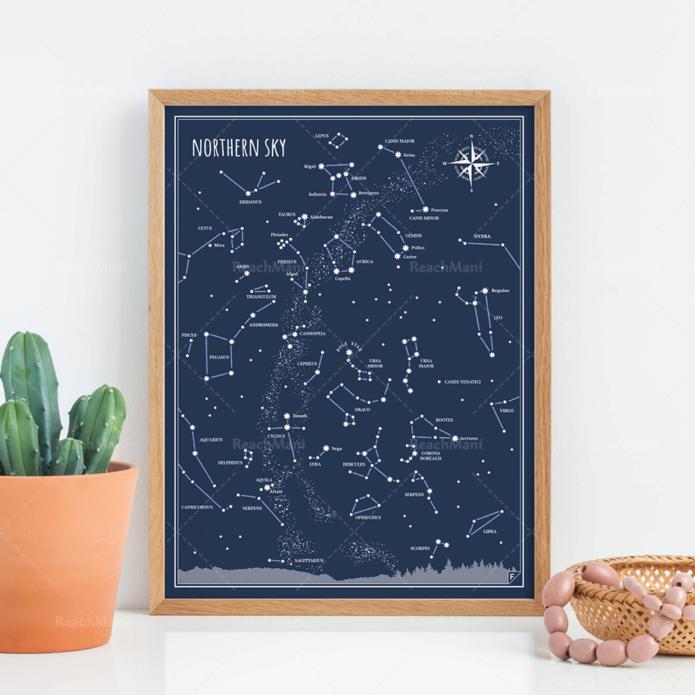 リトル＆ビッグ天文学者プリント - 北と南の空のポスター、天 - Custom Star Map のレビューと価格
