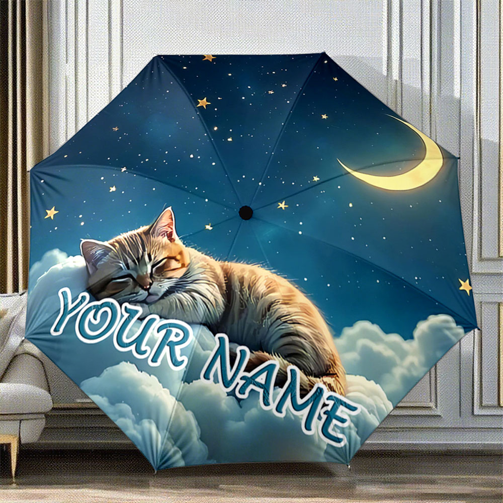 名前入りのカスタム傘。雲の上に眠る猫と星空をモチーフにしたデ - Custom Night Sky のレビューと価格